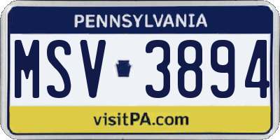 PA license plate MSV3894