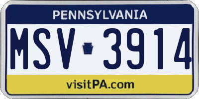 PA license plate MSV3914