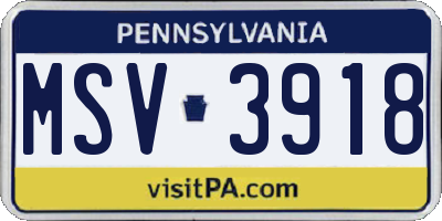 PA license plate MSV3918