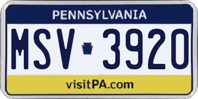PA license plate MSV3920