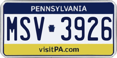 PA license plate MSV3926