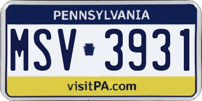 PA license plate MSV3931