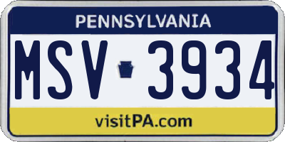 PA license plate MSV3934