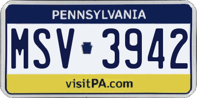 PA license plate MSV3942