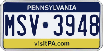 PA license plate MSV3948