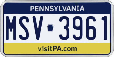PA license plate MSV3961