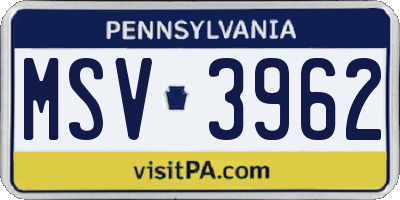 PA license plate MSV3962