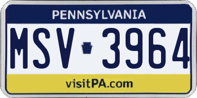PA license plate MSV3964