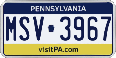 PA license plate MSV3967