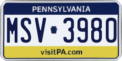 PA license plate MSV3980
