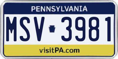 PA license plate MSV3981