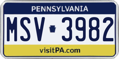 PA license plate MSV3982