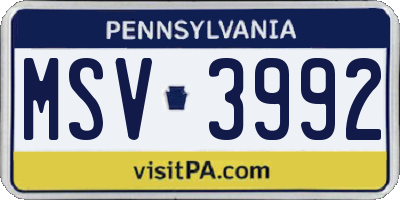 PA license plate MSV3992