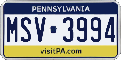 PA license plate MSV3994