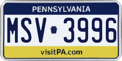 PA license plate MSV3996