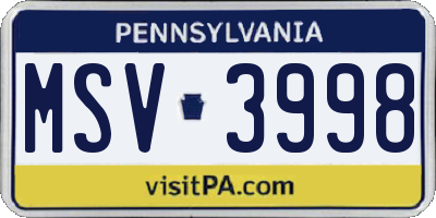 PA license plate MSV3998