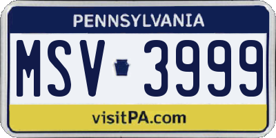 PA license plate MSV3999