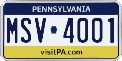 PA license plate MSV4001