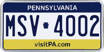 PA license plate MSV4002