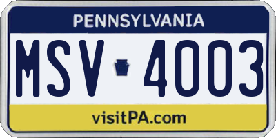 PA license plate MSV4003