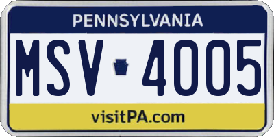PA license plate MSV4005