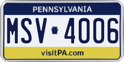 PA license plate MSV4006