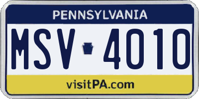 PA license plate MSV4010