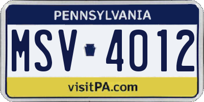 PA license plate MSV4012
