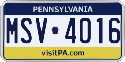 PA license plate MSV4016