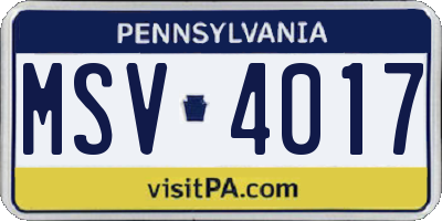 PA license plate MSV4017