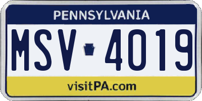 PA license plate MSV4019