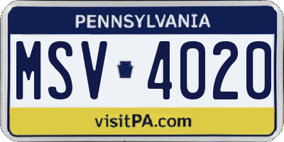 PA license plate MSV4020