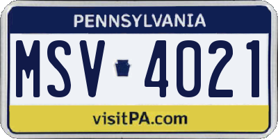 PA license plate MSV4021