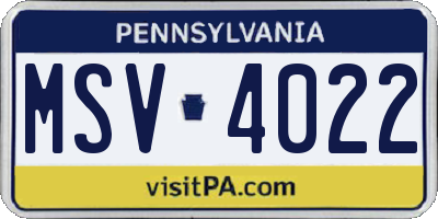 PA license plate MSV4022