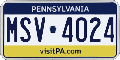 PA license plate MSV4024