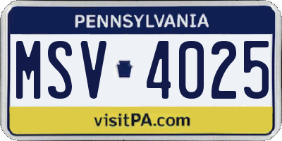 PA license plate MSV4025