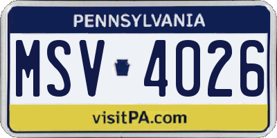 PA license plate MSV4026