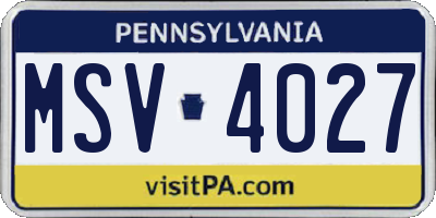 PA license plate MSV4027