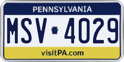 PA license plate MSV4029