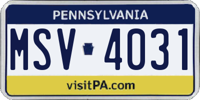 PA license plate MSV4031
