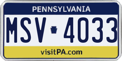 PA license plate MSV4033