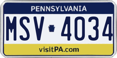 PA license plate MSV4034