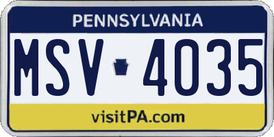 PA license plate MSV4035