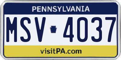 PA license plate MSV4037