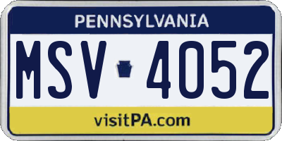 PA license plate MSV4052
