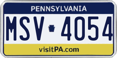PA license plate MSV4054