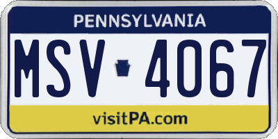 PA license plate MSV4067