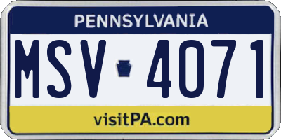 PA license plate MSV4071