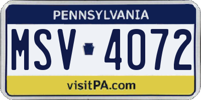 PA license plate MSV4072