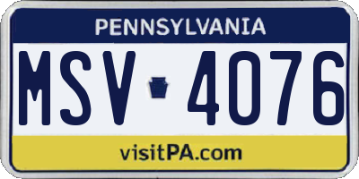 PA license plate MSV4076